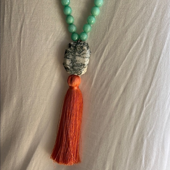 Betsy Pittard Designs Stone Bead Slipover Necklace with Orange Tassel - Picture 3 of 4